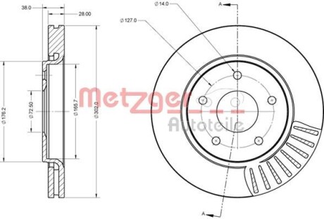 Тормозной диск передний вентилируемый METZGER 6110090