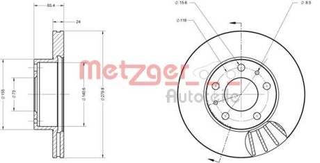 Тормозной диск передний вентилируемый METZGER 6110104