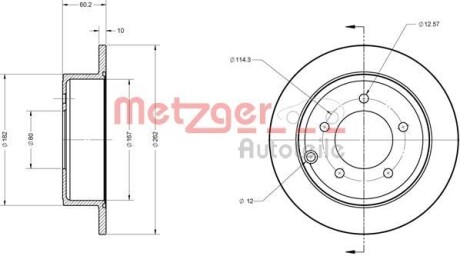 Тормозной диск задний невентилируемый METZGER 6110122