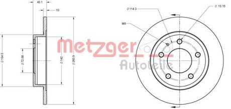 Тормозной диск задний невентилируемый METZGER 6110131