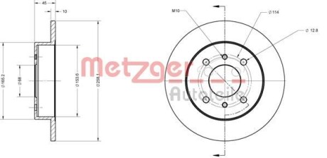 Тормозной диск задний невентилируемый METZGER 6110139