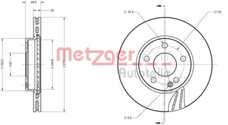 Тормозной диск передний вентилируемый METZGER 6110141