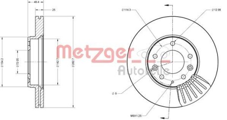 Тормозной диск передний вентилируемый METZGER 6110159