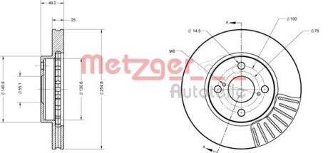 Тормозной диск передний вентилируемый METZGER 6110167