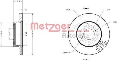 Тормозной диск передний вентилируемый METZGER 6110169