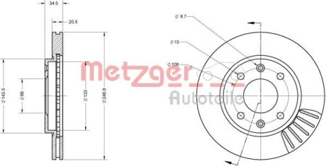 Тормозной диск передний вентилируемый METZGER 6110173