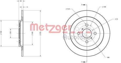 Тормозной диск задний невентилируемый METZGER 6110181