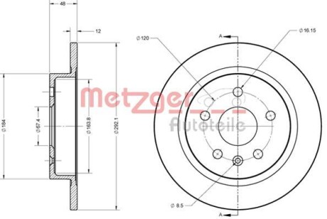 Тормозной диск задний невентилируемый METZGER 6110188