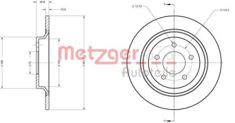 Тормозной диск задний невентилируемый METZGER 6110198