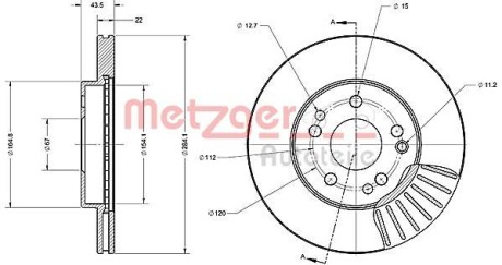 Тормозной диск передний вентилируемый METZGER 6110223