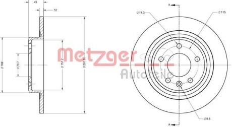 Тормозной диск задний невентилируемый METZGER 6110247