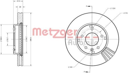 Тормозной диск передний вентилируемый METZGER 6110256