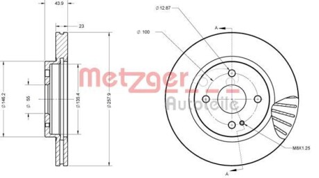 Тормозной диск передний вентилируемый METZGER 6110266