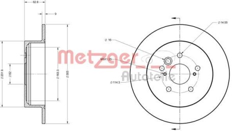 Тормозной диск задний невентилируемый METZGER 6110272