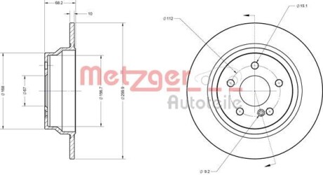 Тормозной диск задний невентилируемый METZGER 6110274