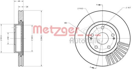 Тормозной диск передний вентилируемый METZGER 6110276