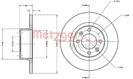 Тормозной диск задний невентилируемый METZGER 6110281