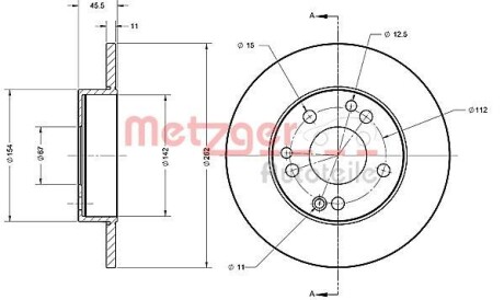 Тормозной диск передний невентилируемый METZGER 6110326