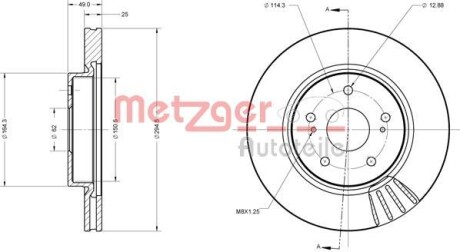 Тормозной диск передний вентилируемый METZGER 6110329