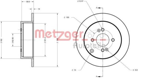 Тормозной диск задний невентилируемый METZGER 6110343