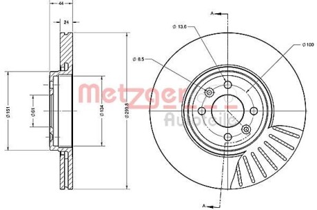 Тормозной диск передний вентилируемый METZGER 6110377