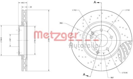 Тормозной диск передний вентилируемый METZGER 6110393