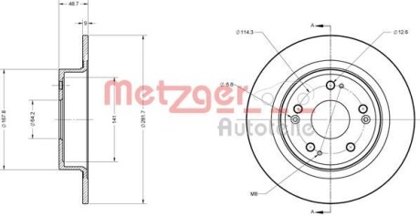 Тормозной диск задний невентилируемый METZGER 6110426