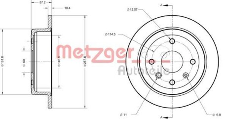 Тормозной диск задний невентилируемый METZGER 6110432