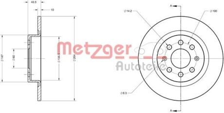 Тормозной диск задний невентилируемый METZGER 6110443