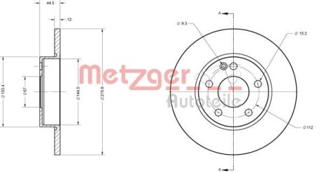 Тормозной диск передний невентилируемый METZGER 6110445