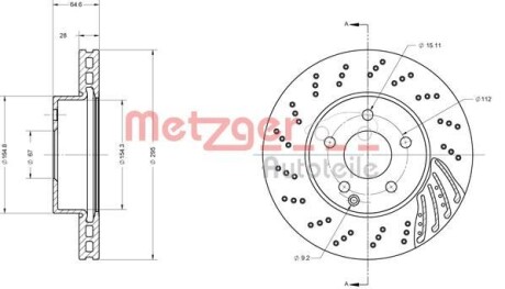 Тормозной диск передний вентилируемый METZGER 6110453