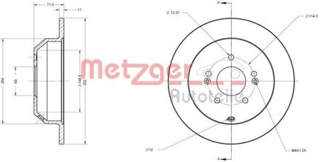 Тормозной диск задний невентилируемый METZGER 6110460