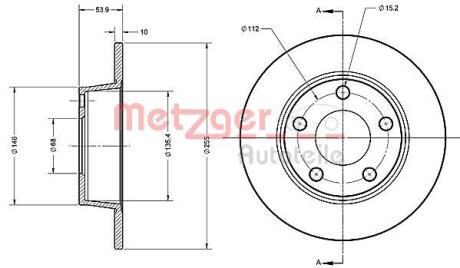Тормозной диск задний невентилируемый METZGER 6110490