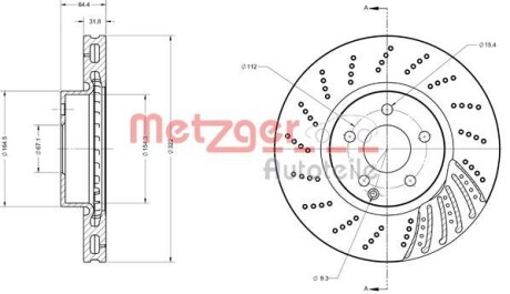 Тормозной диск передний вентилируемый METZGER 6110501