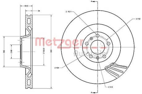 Тормозной диск передний вентилируемый METZGER 6110515