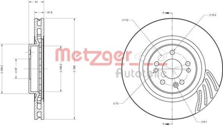 Тормозной диск передний вентилируемый METZGER 6110530