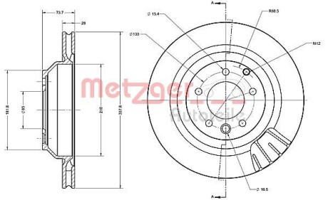 Тормозной диск задний вентилируемый METZGER 6110554