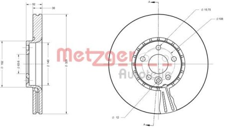 Тормозной диск передний вентилируемый METZGER 6110575