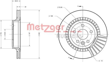 Тормозной диск задний вентилируемый METZGER 6110576