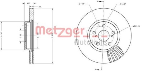 Тормозной диск передний вентилируемый METZGER 6110577