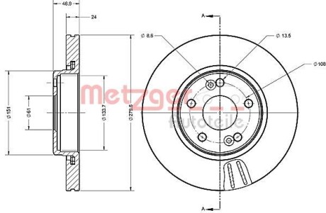 Тормозной диск передний вентилируемый METZGER 61106.00