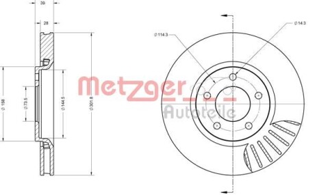 Тормозной диск передний вентилируемый METZGER 6110622