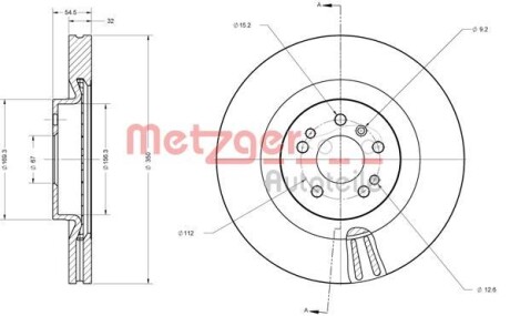 Тормозной диск передний вентилируемый METZGER 6110635