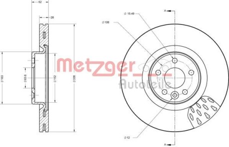 Тормозной диск передний вентилируемый METZGER 6110659