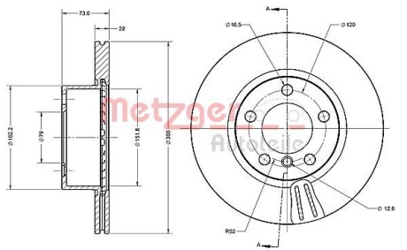 Тормозной диск передний вентилируемый METZGER 6110689