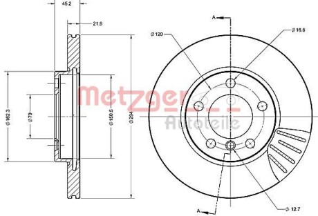 Тормозной диск передний вентилируемый METZGER 6110692