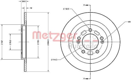 Тормозной диск задний невентилируемый METZGER 6110693