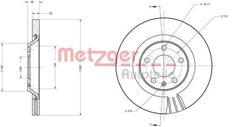 Тормозной диск задний вентилируемый METZGER 6110697