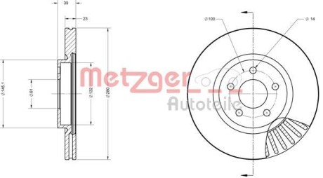 Тормозной диск передний вентилируемый METZGER 6110709