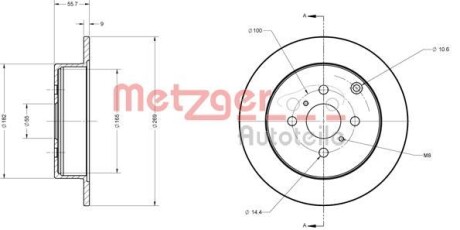 Тормозной диск задний невентилируемый METZGER 6110710